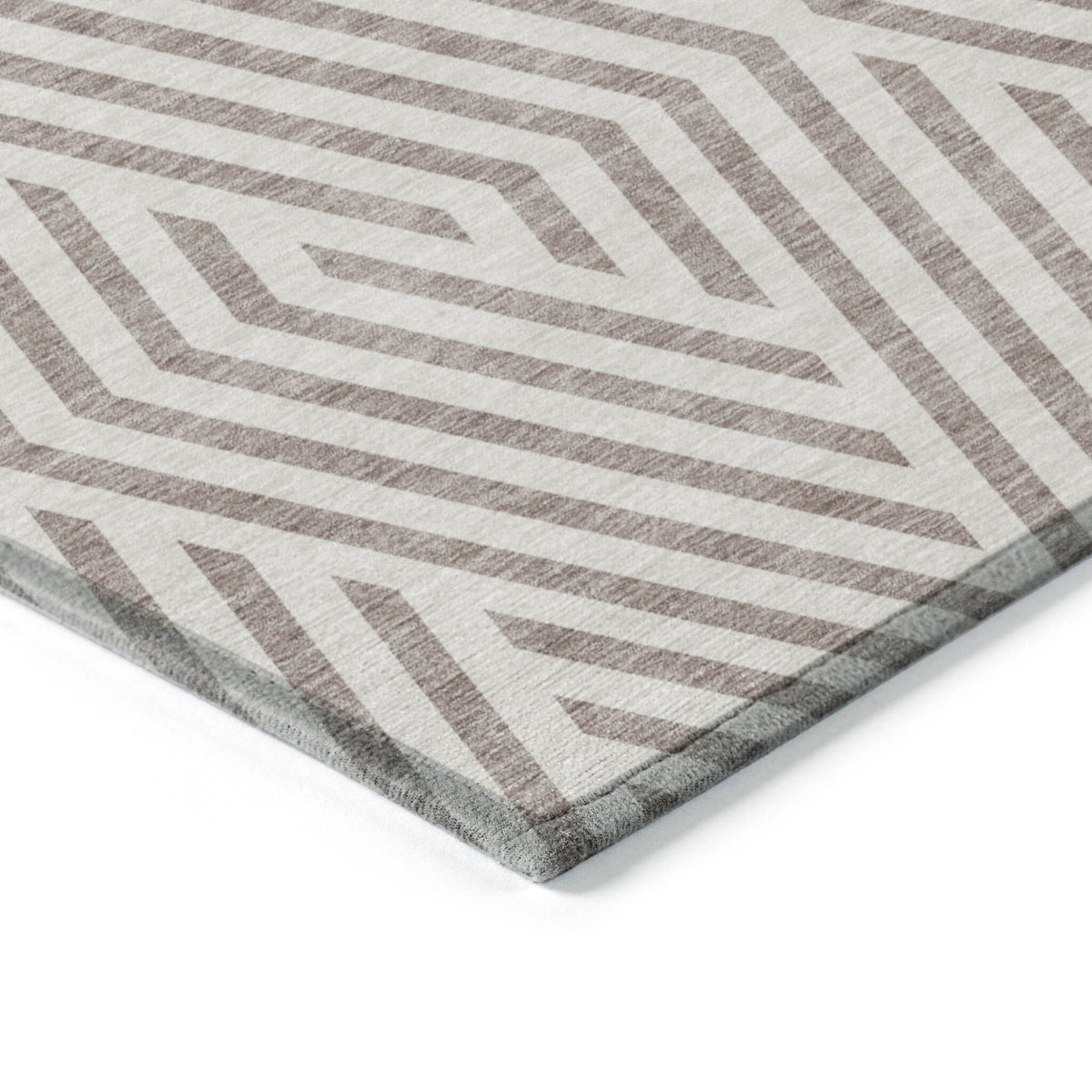 8' Runner Taupe and Ivory Geometric Washable Non Skid Indoor Outdoor Runner Rug