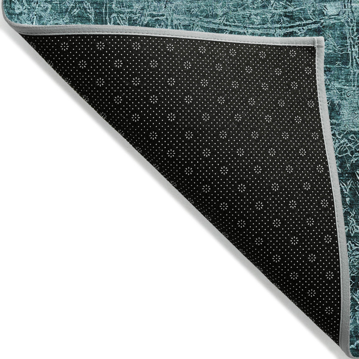 8' Runner Teal Abstract Washable Non Skid Indoor Outdoor Runner Rug