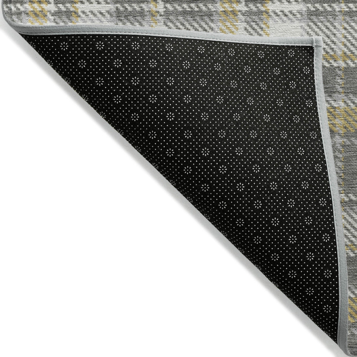 8' Runner Gray Yellow and White Plaid Washable Non Skid Indoor Outdoor Runner Rug