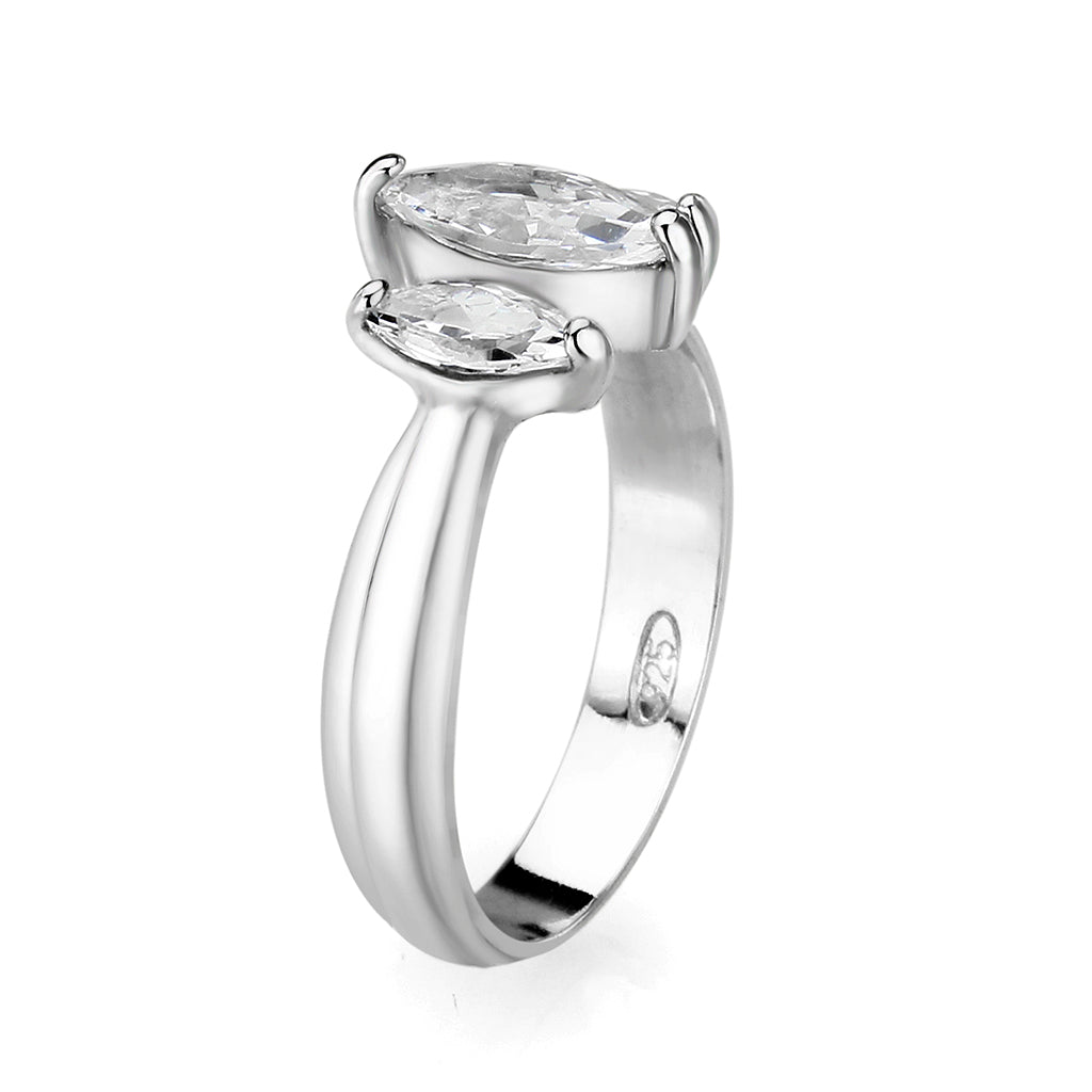 LO5S061- Sterling Silver Ring with CZ In Clear High Polished( NO Plating)