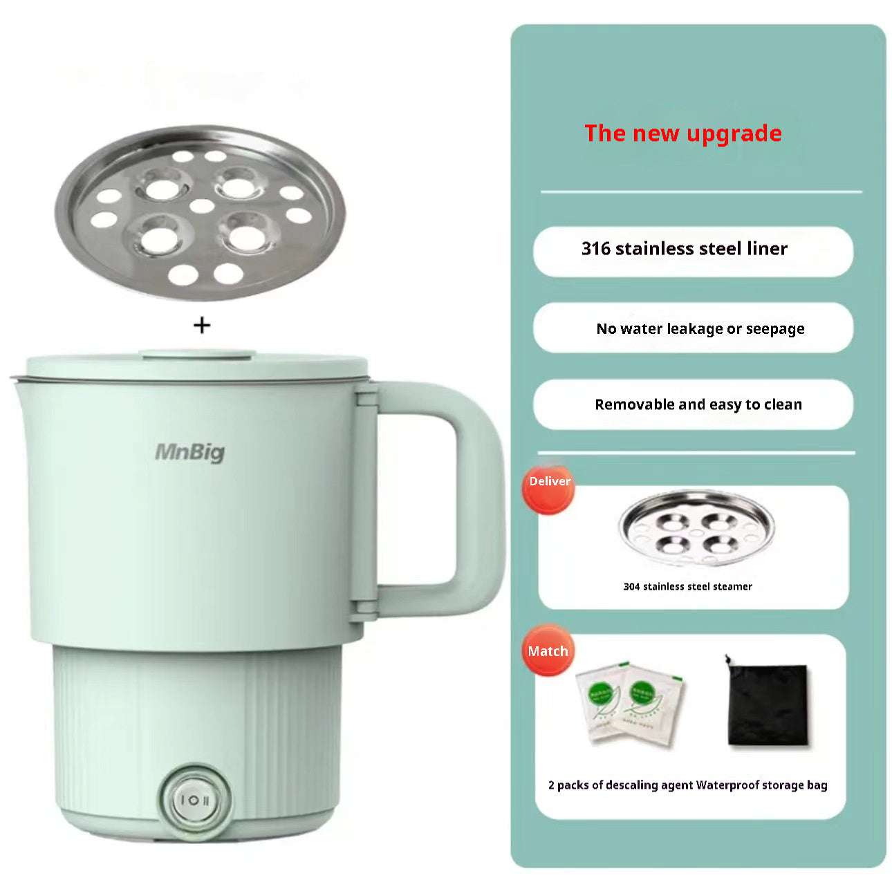 Bige All-steel Folding Kettle Travel Business Traveling Portable Electric Kettle Stainless Steel Mini Household Electric Heating Cup
