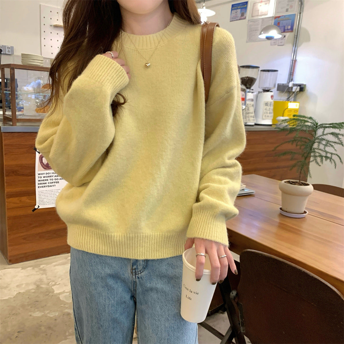 Korean Style Soft Glutinous Loose Candy Color Sweater