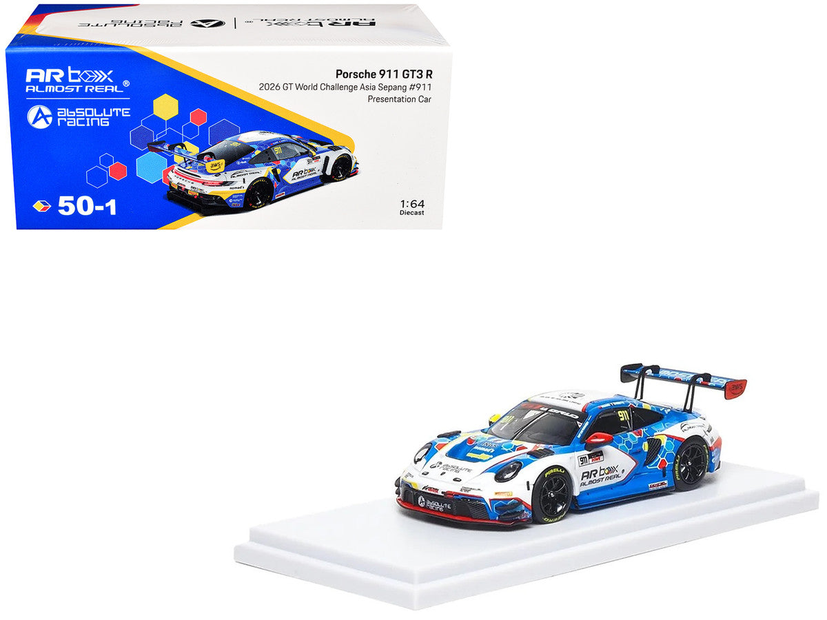 Porsche 911 GT3 R (992) #911 Alessandro Ghiretti - Huang Ruohan "Absolute Racing Presentation Car" "GT World Challenge Asia - Sepang" (2026) 1/64 Diecast Model Car by Almost Real