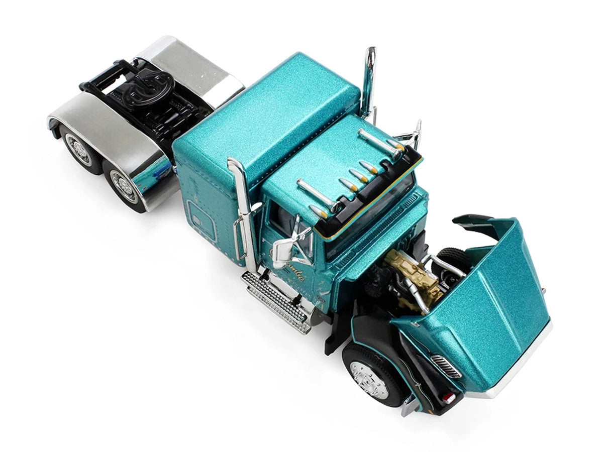 Ford LTL 9000 with 48" Flat Top Sleeper and 53' Utility Trailer with Reefer "Red’s Favorites - Tom Sercombe" Turquoise Metallic 1/64 Diecast Model by First Gear