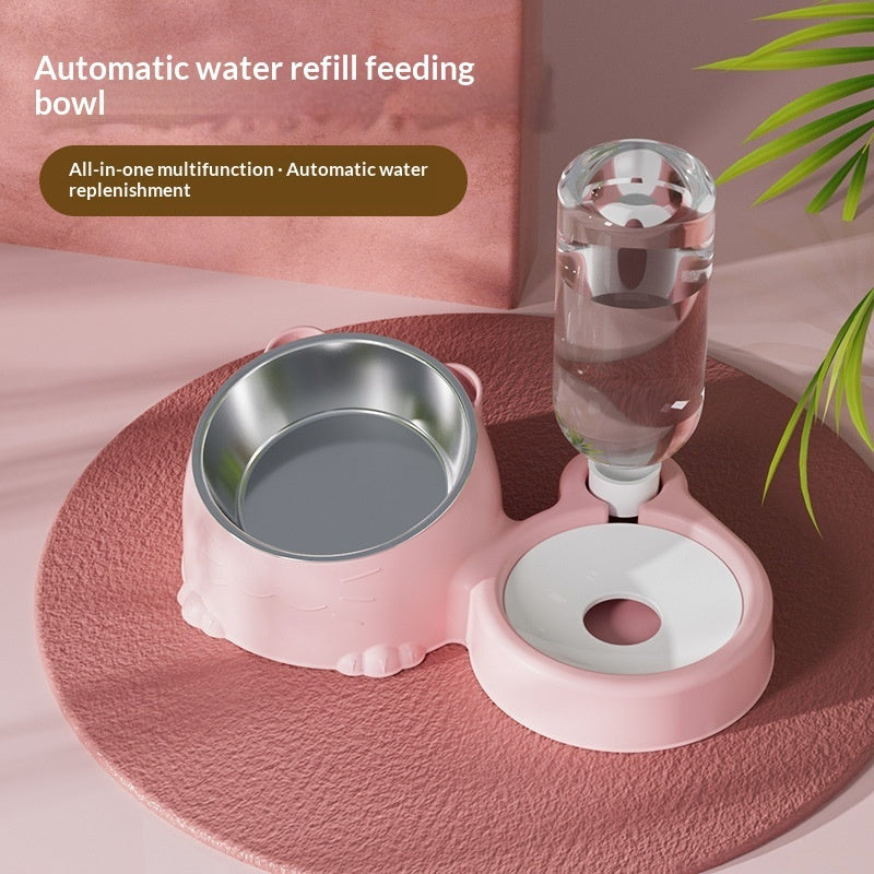 Pet Double Bowl Anti-Tip Cute Stainless Steel Food Bowl