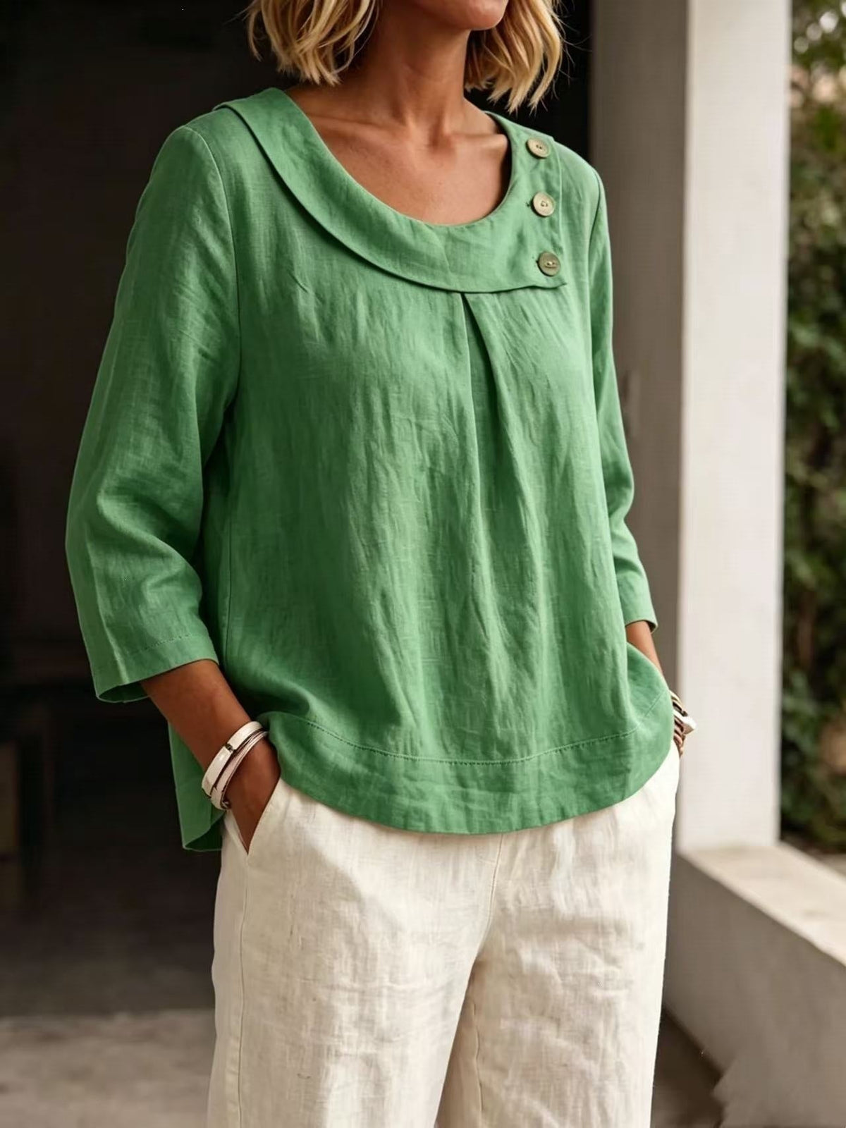 Casual Round-neck Shirt, Loose-fitting Top For Women