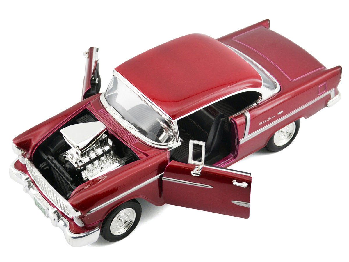 1955 Chevrolet Bel Air Burgundy With Blower Timeless Classics 1/18 Diecast Model Car by Motormax