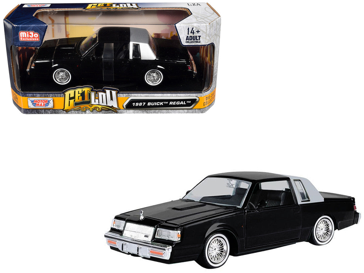 1987 Buick Regal Lowrider Black with Silver Half Top "Get Low" Series 1/24 Diecast Model Car by Motormax