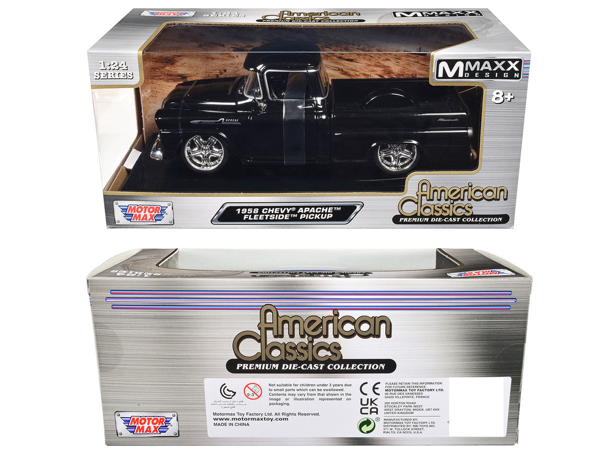 1958 Chevrolet Apache Fleetside Pickup Black "Maxx Design" "American Classics" Series 1/24 Diecast Model Car by Motormax