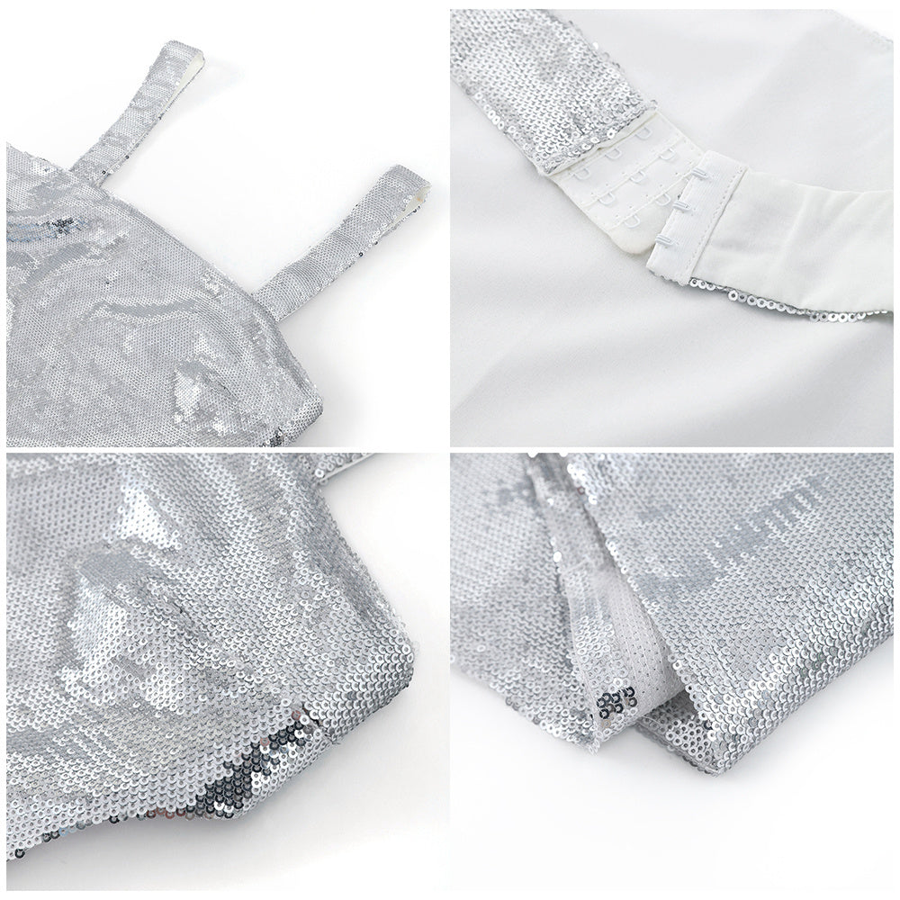 Silver Sequin Halter Dress
