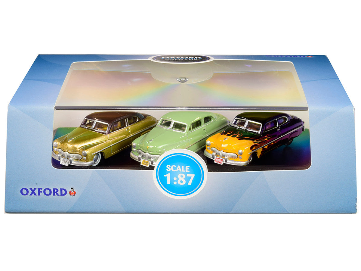 1949 Mercury Set of 3 Cars "70th Anniversary" 1/87 (HO) Scale Diecast Model Cars by Oxford Diecast