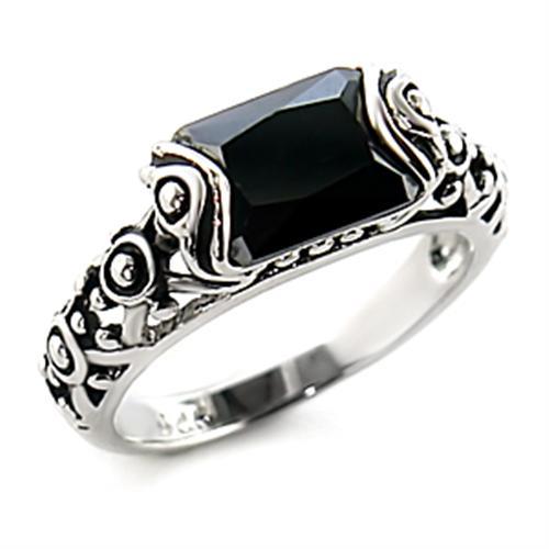 8X066 - Rhodium Brass Ring with AAA Grade CZ in Jet