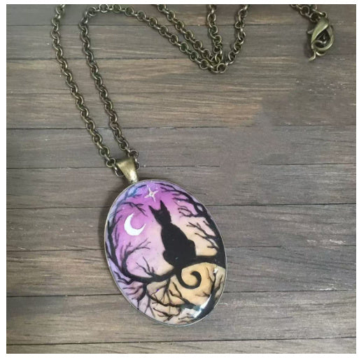 Women's Starry Night Cat Resin Pendant