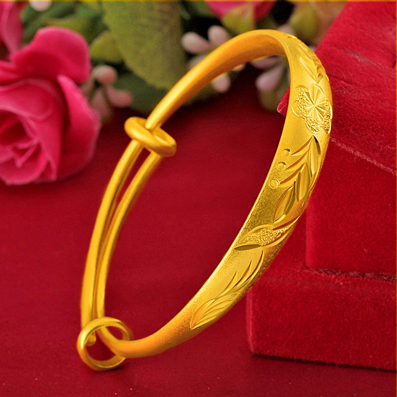 Brass Gold-plated 10mm Plum Blossom Bracelet For Women High Quality Push-pull Thickened Flower Polished Wide Bracelet