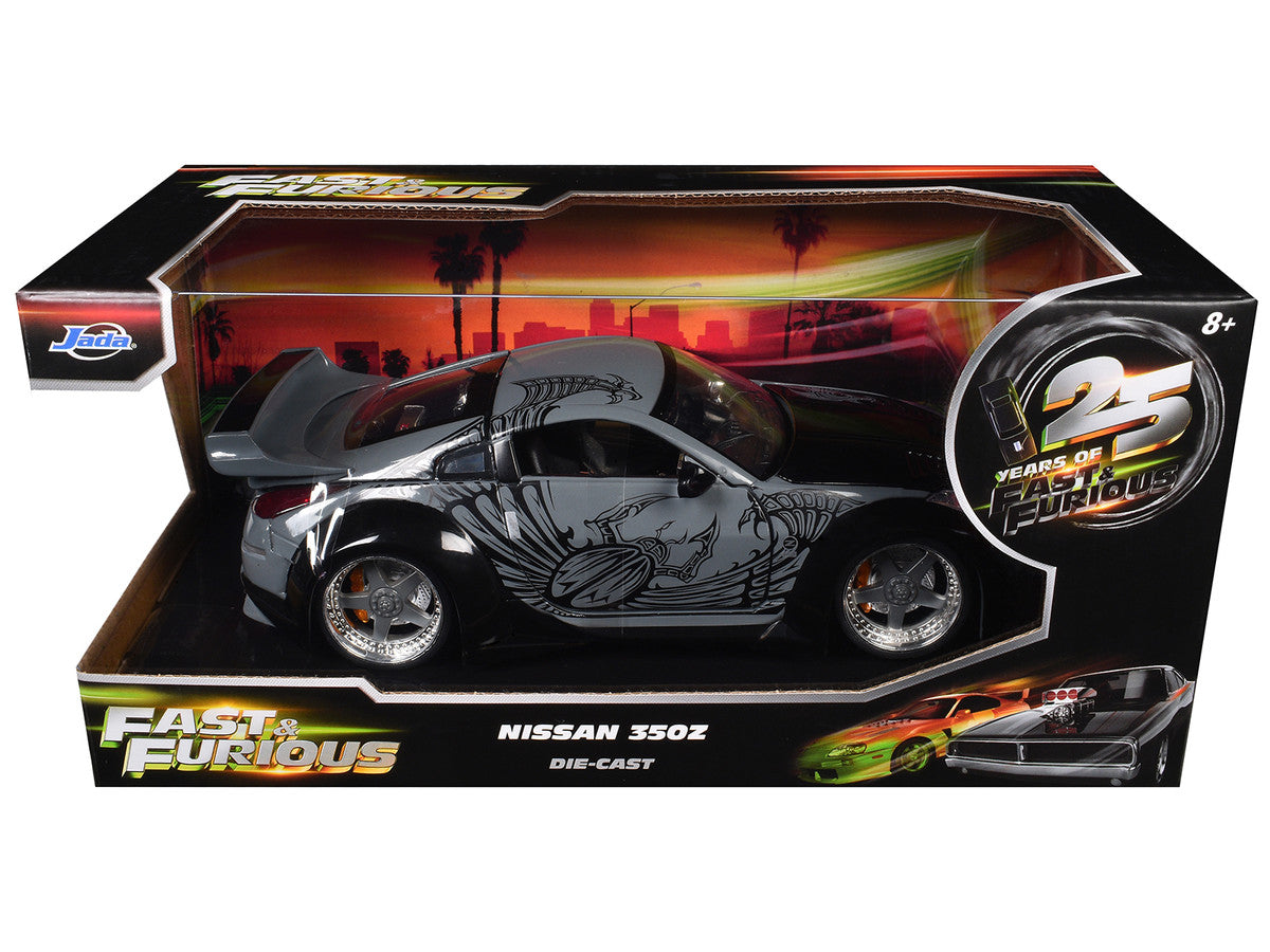 D.K.'s Nissan 350Z Gray and Black with Graphics "Fast & Furious 25th Anniversary" Series 1/24 Diecast Model Car by Jada