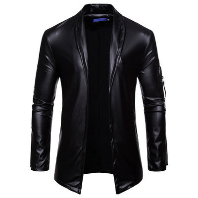 Youth Fitted PU Leather Motorcycle Jacket - Four-Season Biker Jacket with Knit Sleeves & Zipper Closure