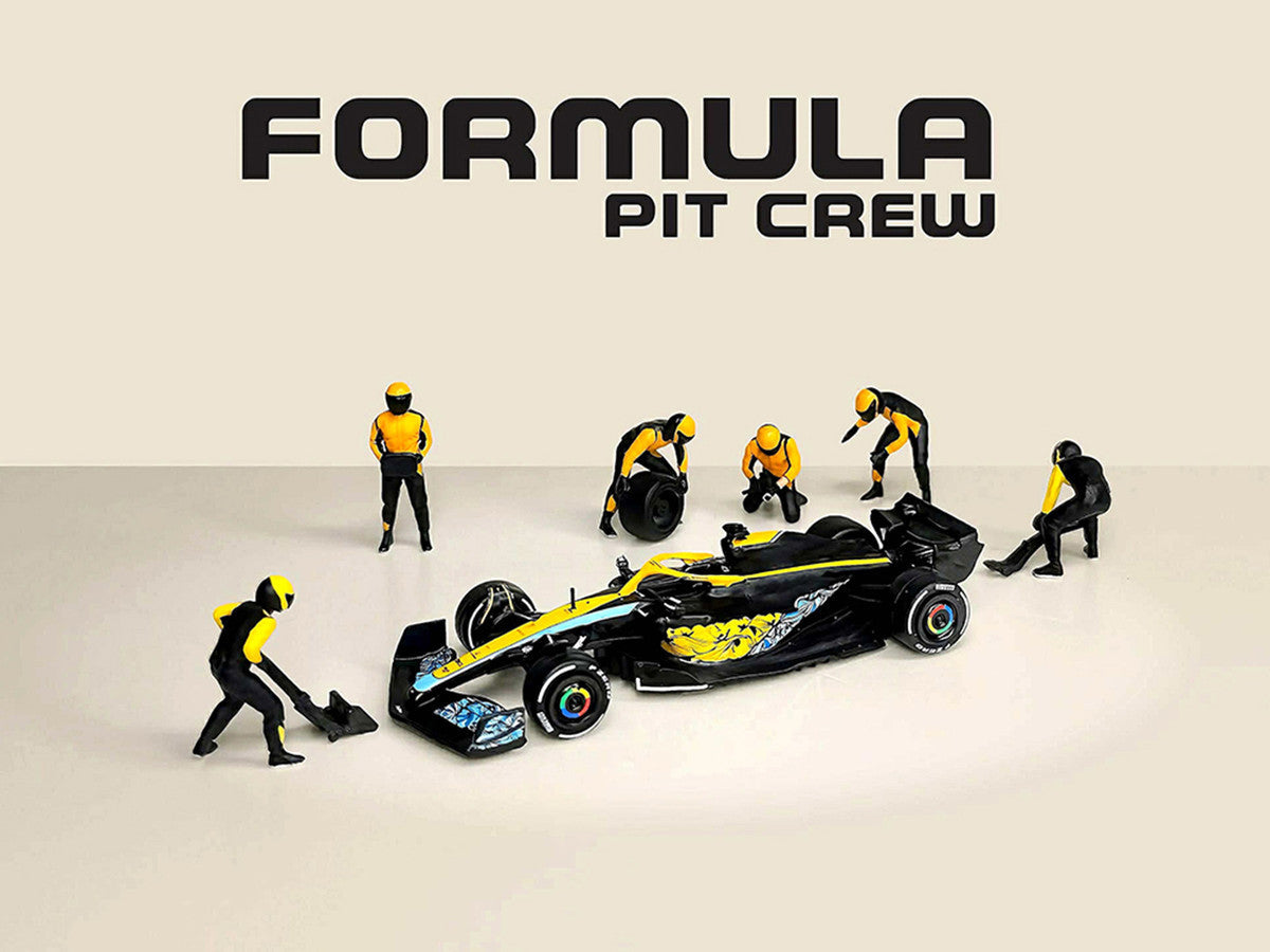 "Formula Pit Crew – Team Orange" 6 piece Diecast Figure Set (6 Figures) Limited Edition for 1/64 Scale Models by American Diorama