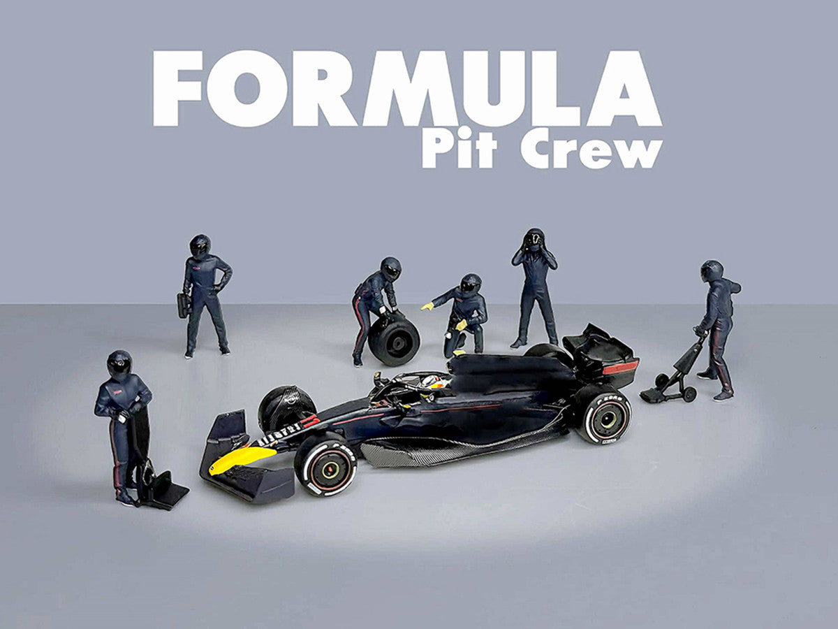 "Formula Pit Crew – Team Blue" 6 piece Diecast Figure Set (6 Figures) Limited Edition for 1/64 Scale Models by American Diorama