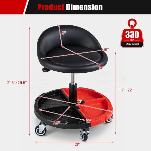 360? Rolling Mechanic Stool with 1 Tool Storage Tray-Red