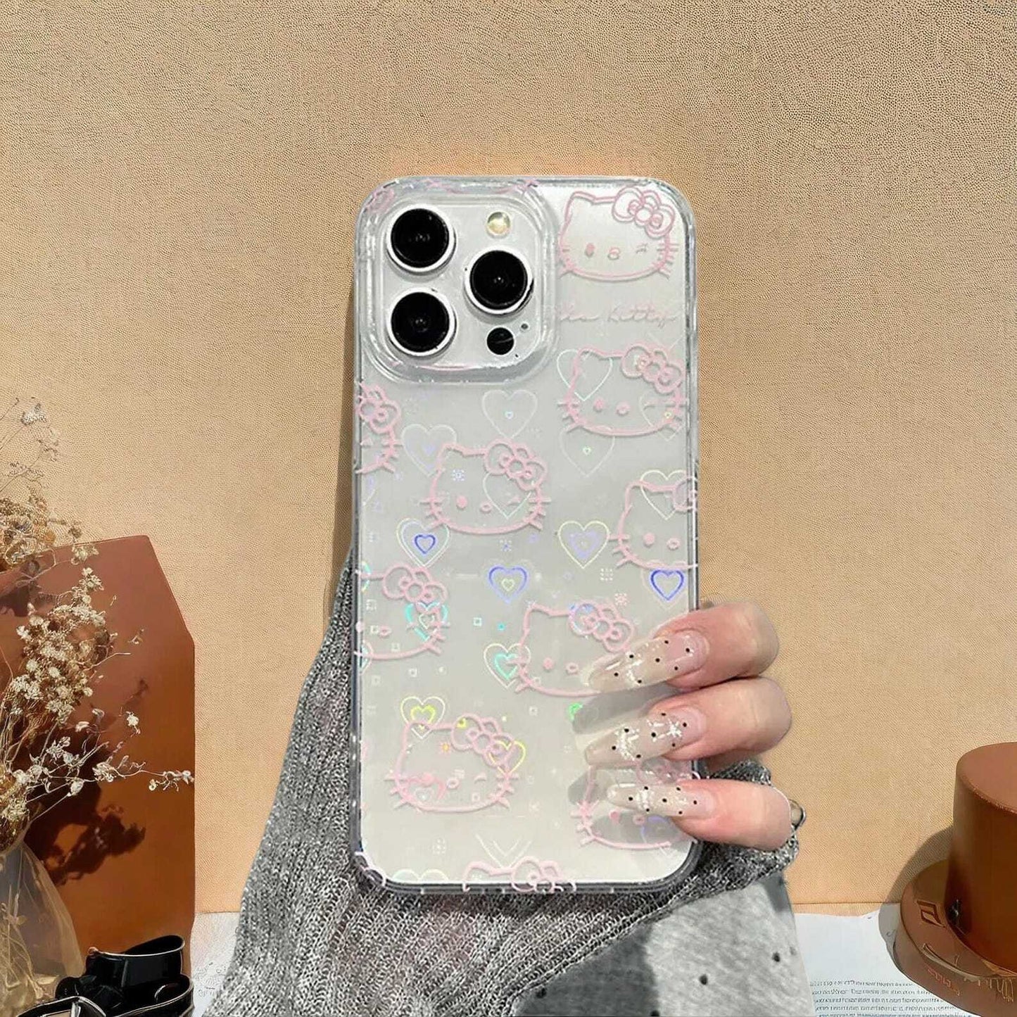 Cute Kitty Bow Kawaii Holder Case for Samsung S25 S24 S23 S22 S21 Cute Bow Laser Protective Cover with Handy Grip Holder