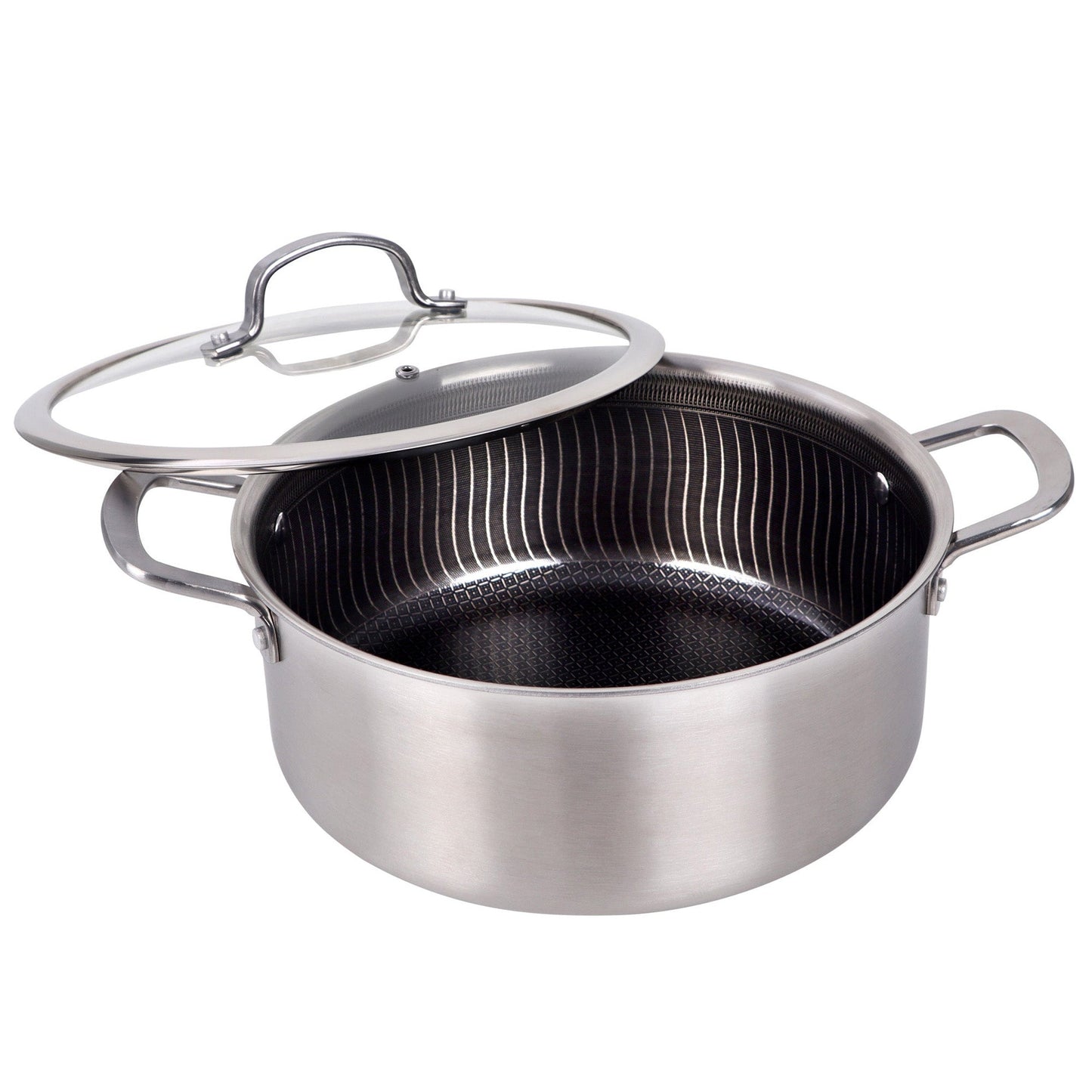 Brentwood 6 Quart 3-Ply Hybrid Non-Stick Stainless Steel Dutch Oven with Tempered Glass Lid