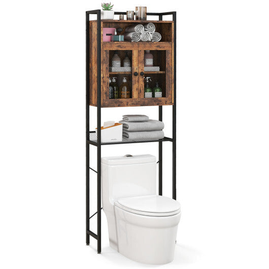 Over-The-Toilet Storage Cabinet with Heavy-Duty Metal Frame 2-door Freestanding-Black