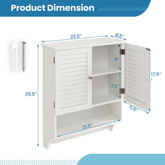 2-Doors Bathroom Wall-Mounted Medicine Cabinet with Towel Bar-White