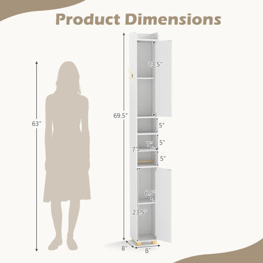 Narrow Bathroom Storage Cabinet with Open Shelves and Toilet Paper Holder-White