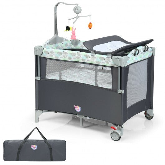 5-in-1 Portable Baby Beside Sleeper Bassinet Crib Playard with Diaper Changer-Beige