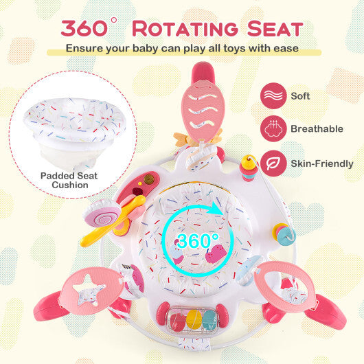 Baby Activity Center Height Adjustable Baby Bouncing Saucer with Interactive Toys-Pink - Color: Pink