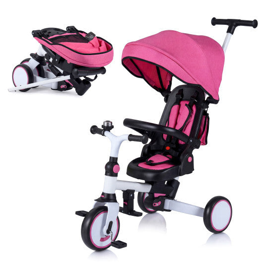 8-in-1 Folding Kids Tricycle with Removable Canopy and Push Handle-Blue