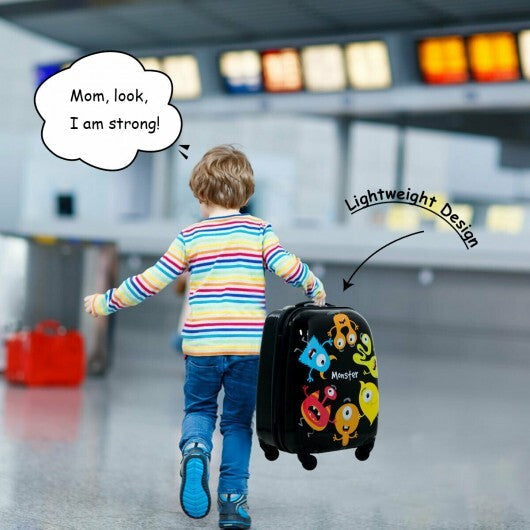 2 Pieces Kids Luggage Set 12 Inch Backpack and 16 Inch Rolling Suitcase - Color: Black