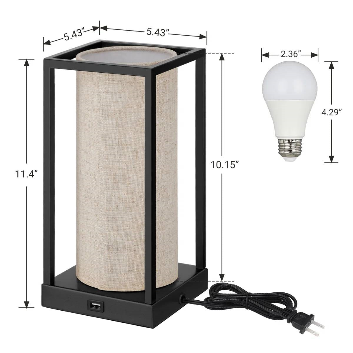 Set of 2 - Modern Japanese Style USB Table Lamp with Beige Linen Shade