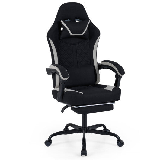 Gaming Chair Height Adjustable Computer Chair with Headrest Footrest & 360 Swivel Seat-Black