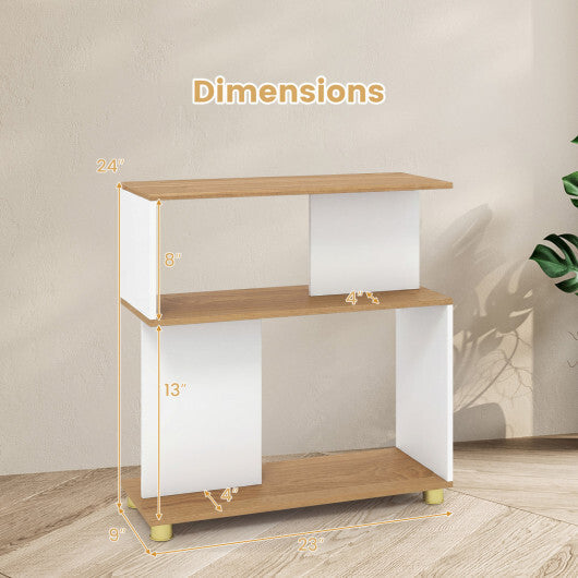 3-Tier Modern S-shaped Bookshelf with Adjustable Feet-Rustic Brown