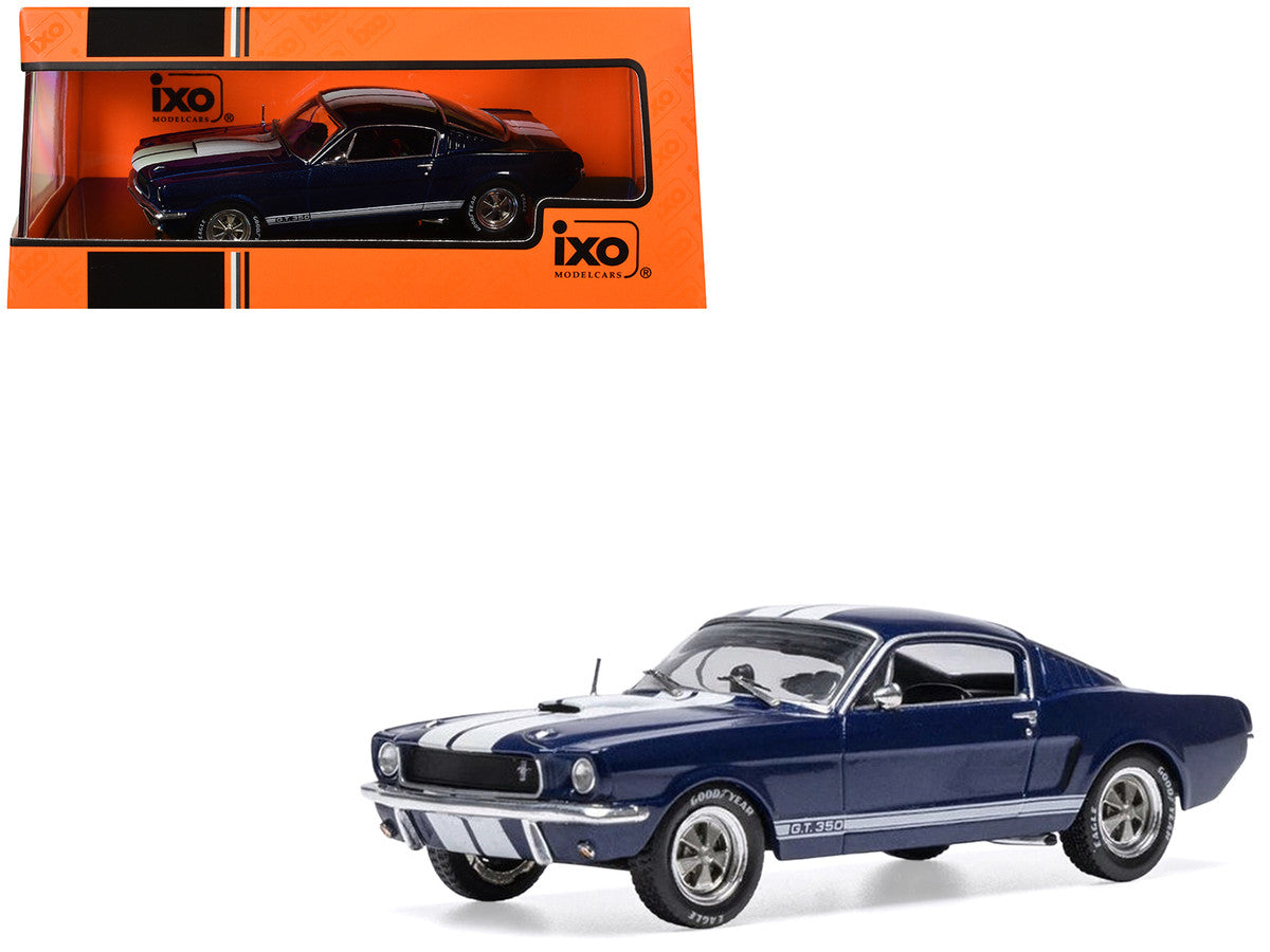1965 Shelby GT350 Dark Blue Metallic with White Stripes 1/43 Diecast Model by IXO Models
