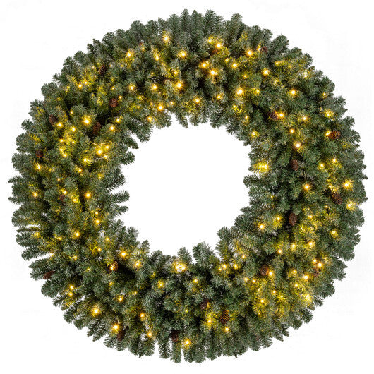 60 Inch Pre-Lit Artificial Christmas Wreath 200 LED Warm White Lights-Set of 2