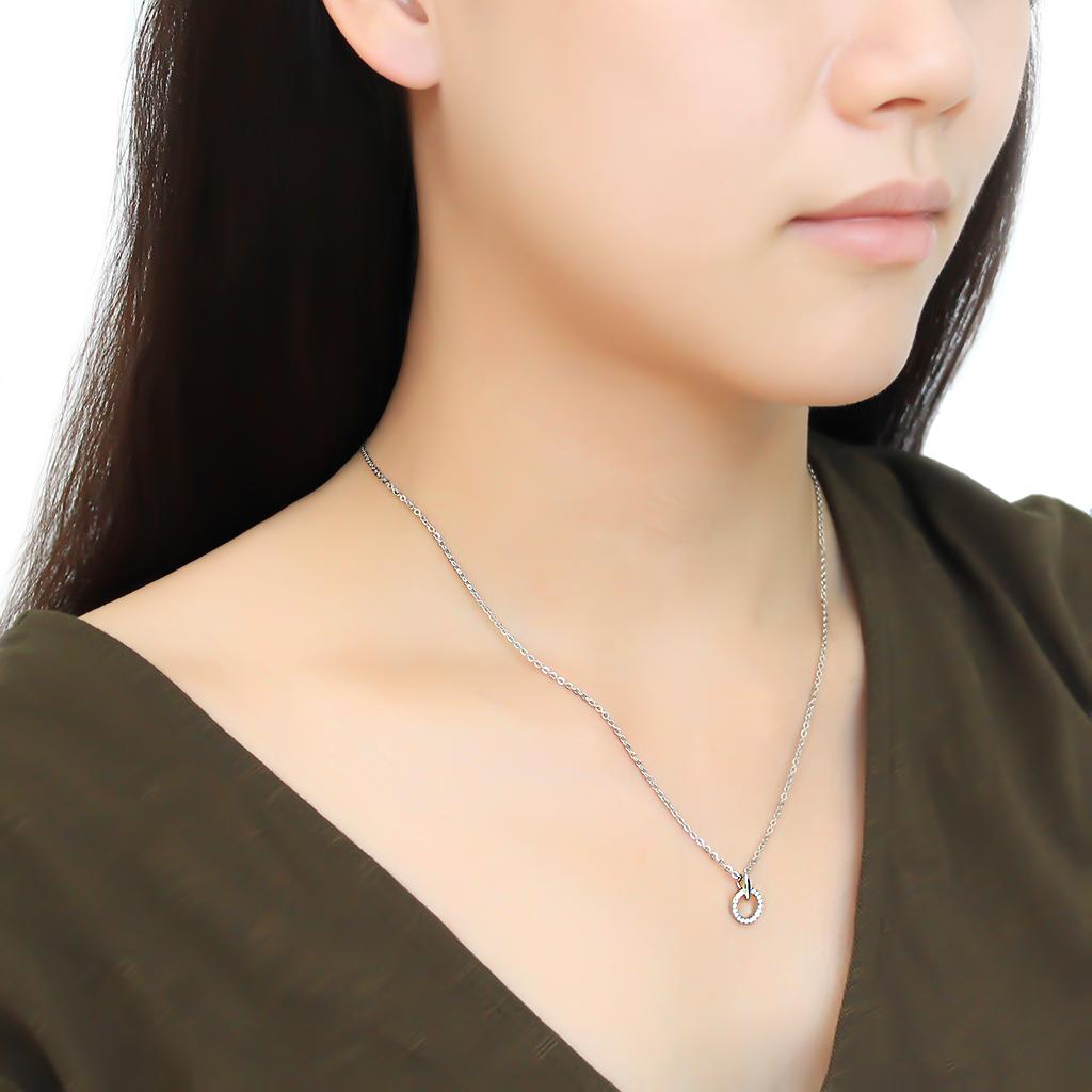 DA091 - High polished (no plating) Stainless Steel Chain Pendant with AAA Grade CZ in Clear