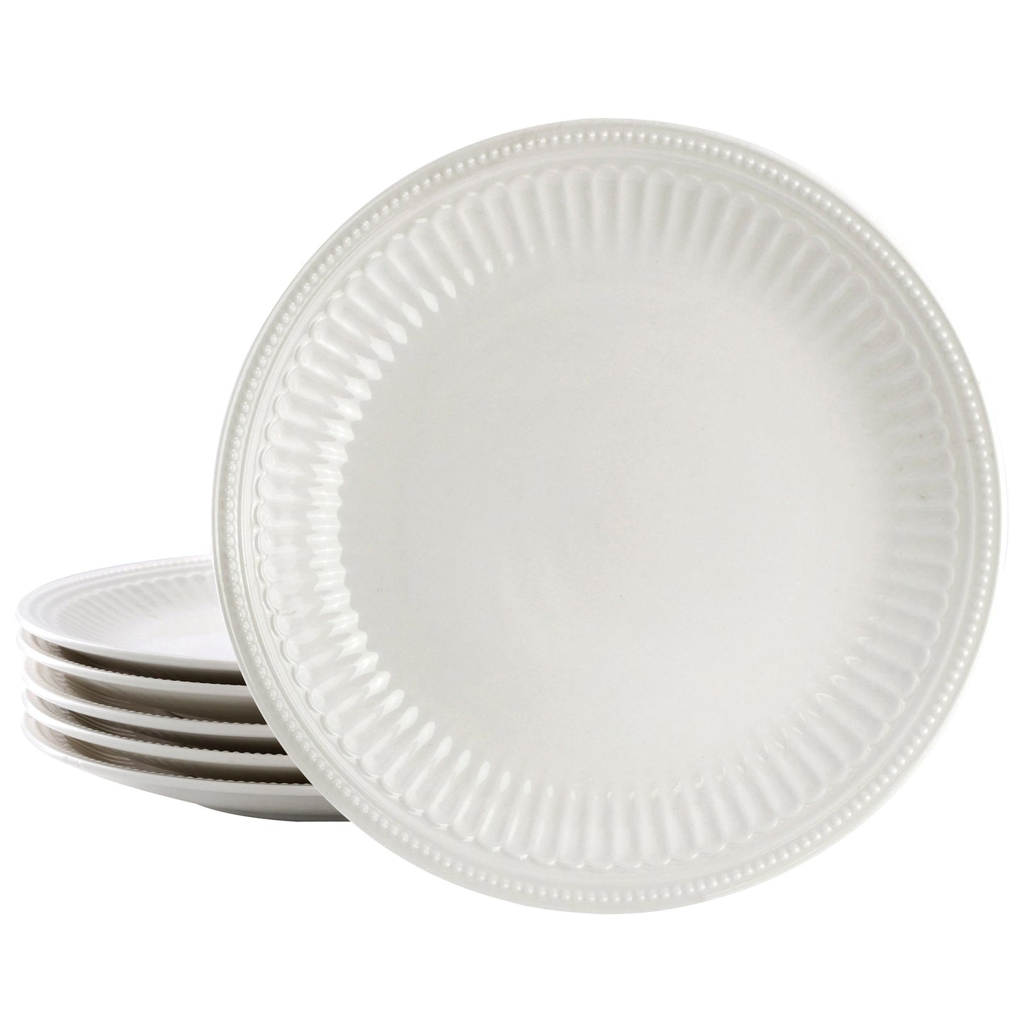 Elama Hansel 6 Piece Embossed Arch Stoneware Dinner Plate Set in White