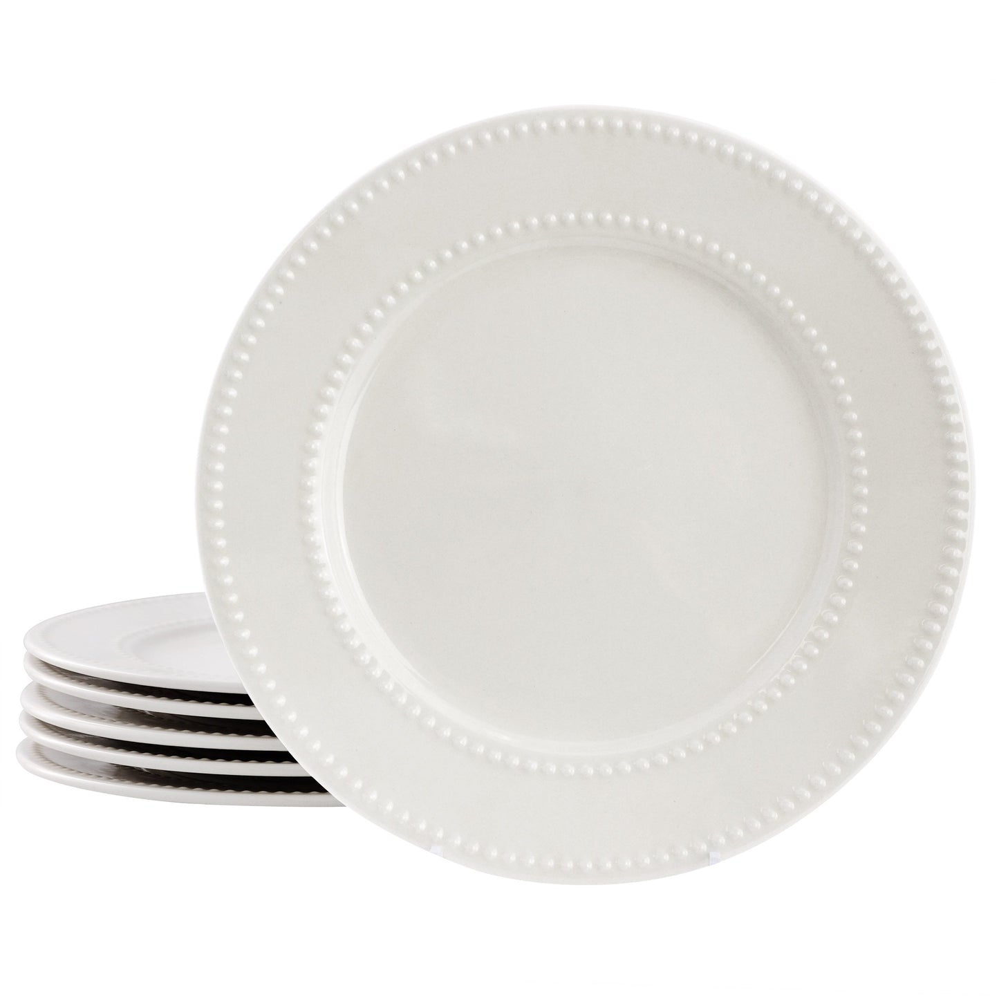 Elama Olevia 6 Piece Embossed Dot Stoneware Dinner Plate Set in White