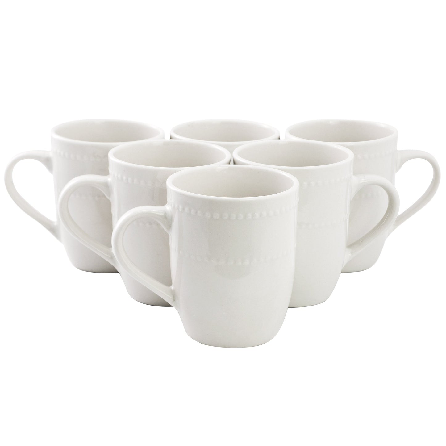 Elama Olevia 6 Piece Embossed Dot Stoneware 12 Ounce Mug Set in White