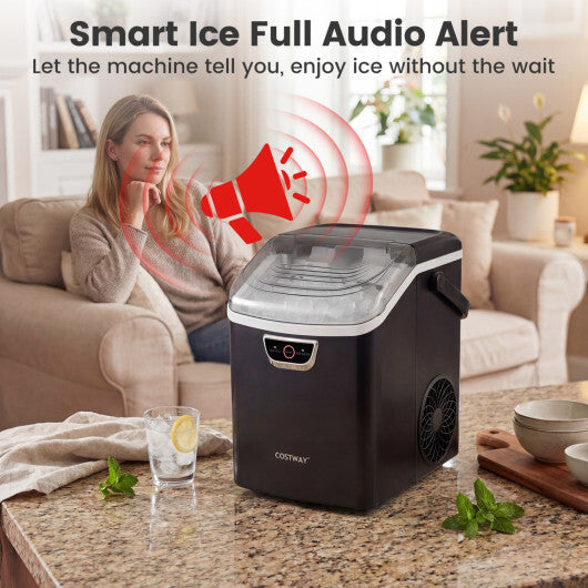 Nugget Ice Maker Countertop with Audible Ice Full Alarm-Black