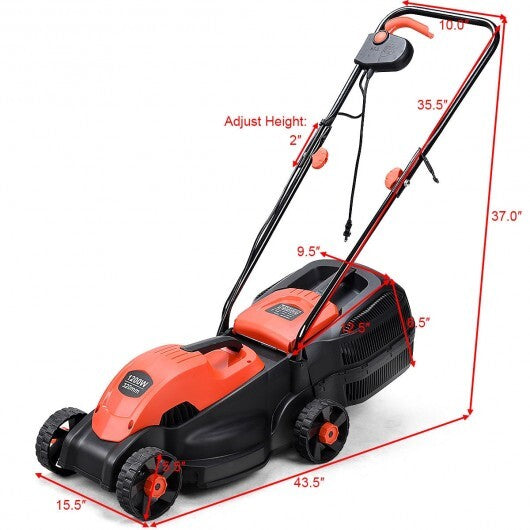13 Inch Electric Push Lawn Corded Mower with Grass Bag-Red - Color: Red
