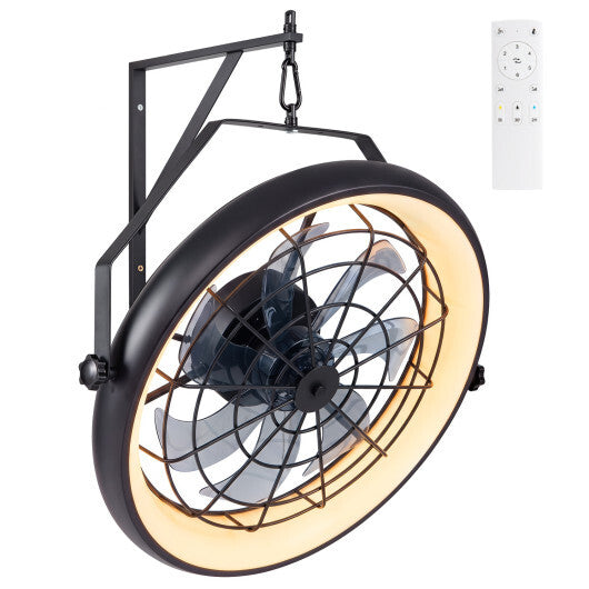 20" Wall Mounted Fan with Dimmable LED Light and 6 Wind Speeds-Black