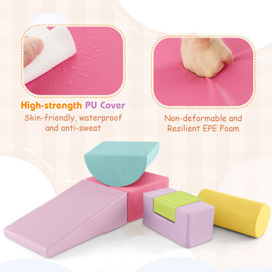 6 Pieces Foam Climbing Blocks Indoor Climb and Crawl Activity Playset with Rectangles-Orange