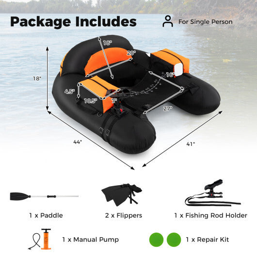 Inflatable Float Tube with Adjustable Fishing Rod Holder and Fish Hook Stator-Green