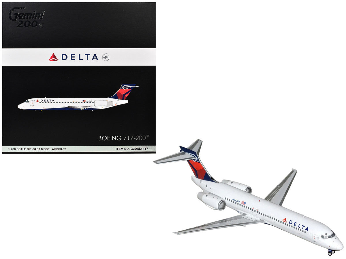 Boeing 717-200 Commercial Aircraft "Delta Air Lines" (N947AT) White with Blue and Red Tail "Gemini 200" Series 1/200 Diecast Model by GeminiJets
