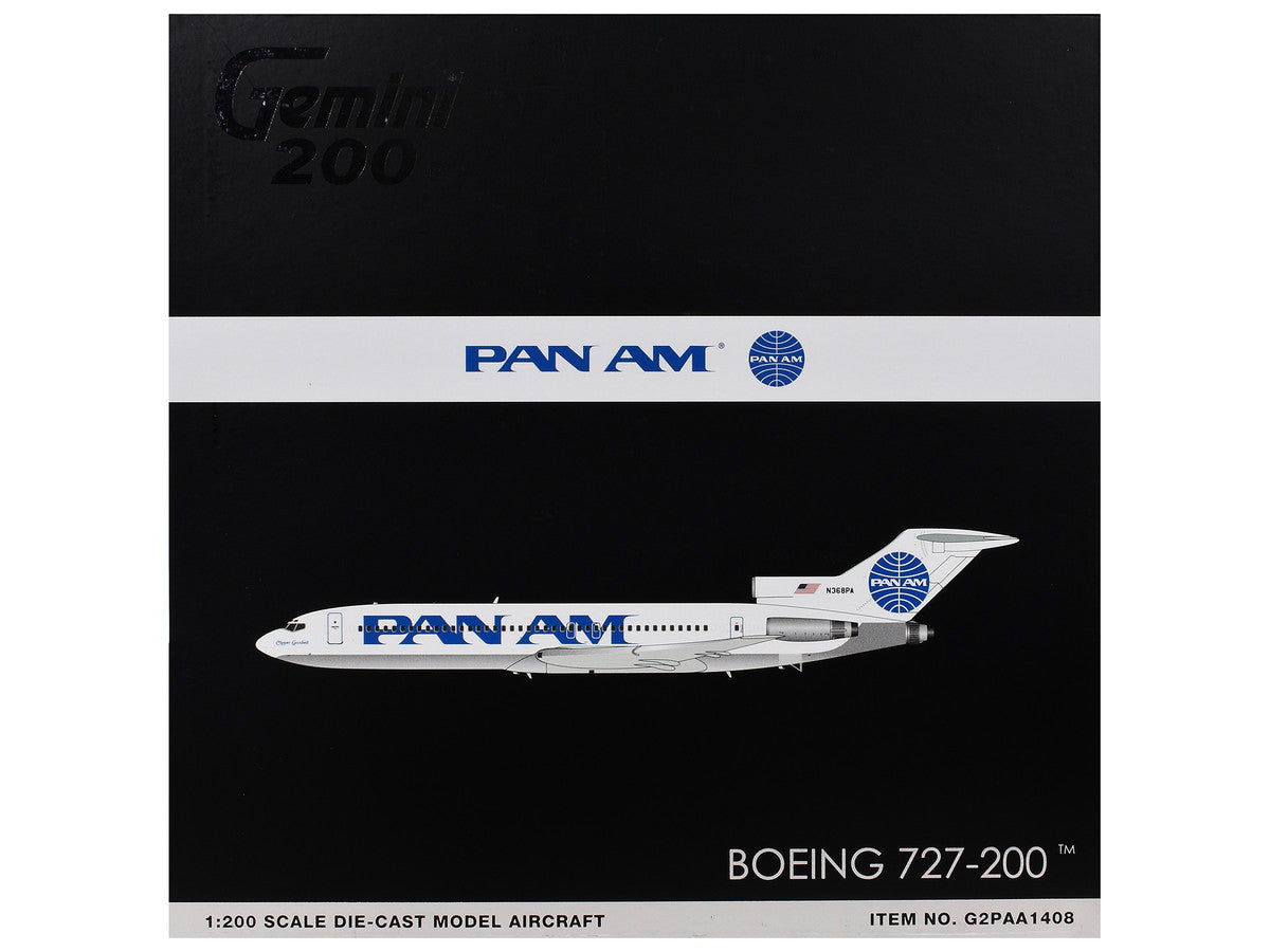 Boeing 727-200 Commercial Aircraft "Pan American World Airways - Clipper Goodwill" (N368PA) White with Blue Tail Graphics "Gemini 200" Series 1/200 Diecast Model Airplane by GeminiJets