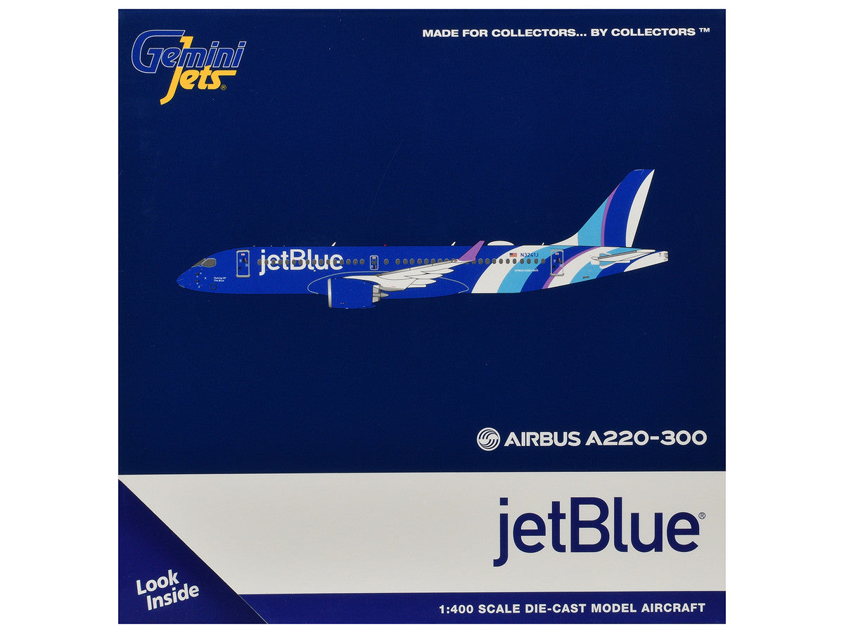 Airbus A220-300 Commercial Aircraft "JetBlue Airways" (N3241J) Blue with Striped Tail 1/400 Diecast Model by GeminiJets