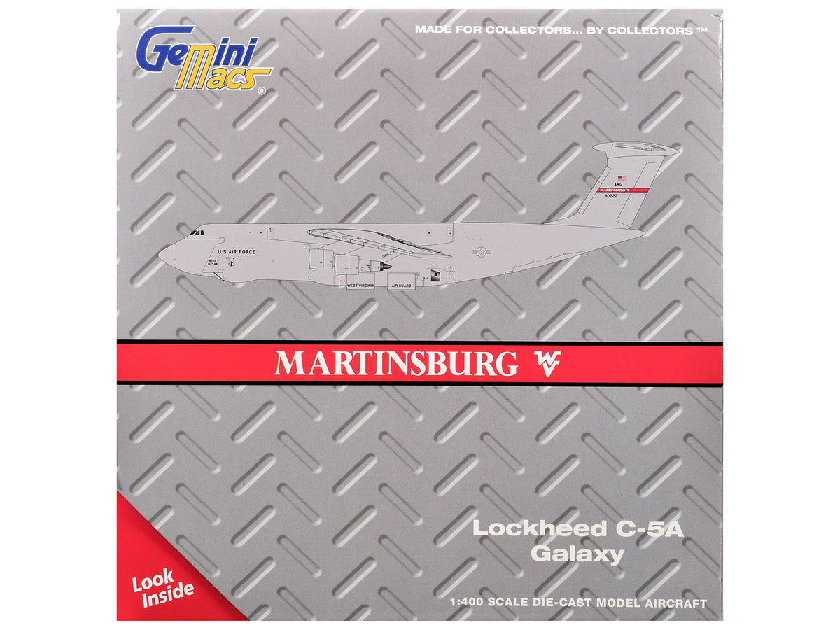 Lockheed C-5A Galaxy Transport Aircraft "Martinsburg Air Force Base" United States Air Force (68-0222) Gray "Gemini Macs" Series 1/400 Diecast Model by GeminiJets
